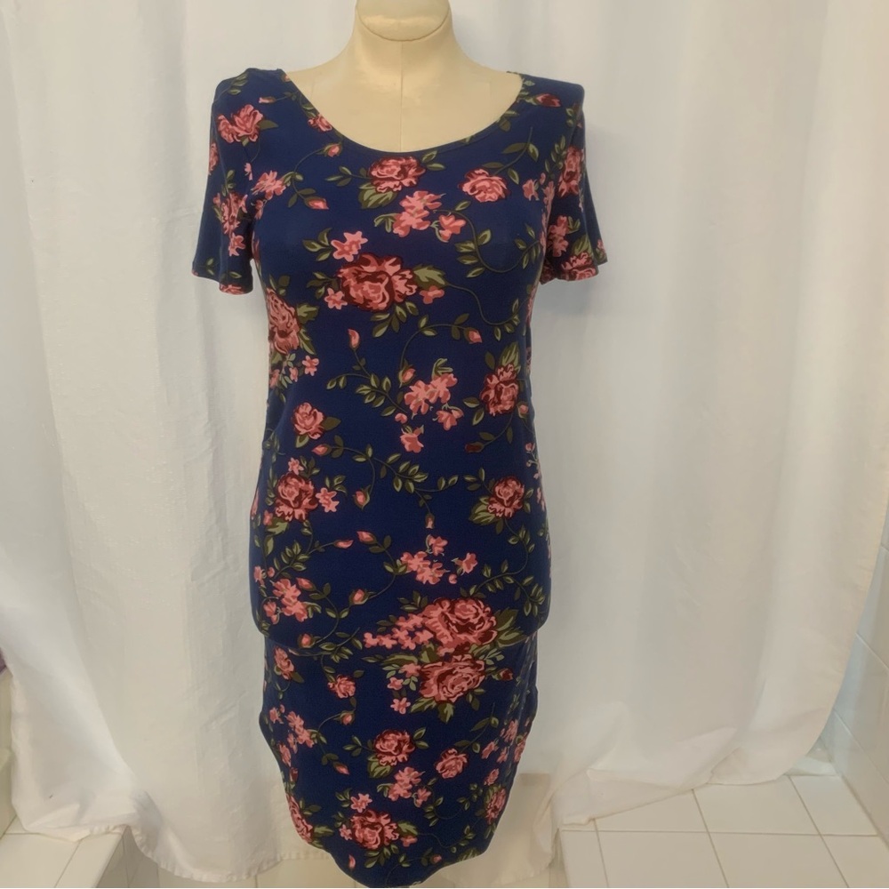 Feathers Maternity L Blue Floral Bodycon Stretch Dress